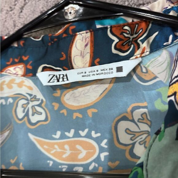 ZARA Patchwork Print Satin Effect Long Sleeve Faux Wrap Dress Sz S EUC - Picture 9 of 16
